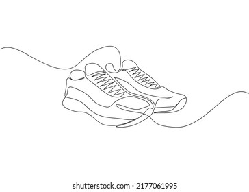 Running shoes, sneakers one line art. Continuous line drawing of sport, gumshoes, shoes, speed, running, sprinter, marathon, training, sportswear, jogger, activity, sporty, athlete, training,