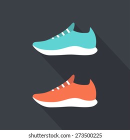 Running shoes. Sport shoes. Flat design. Vector illustration