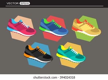 Running shoes. Sport shoes. Flat design. Vector illustration