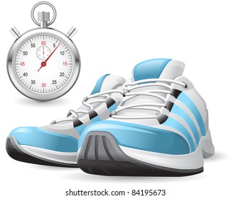 Running Shoes and stopwatch