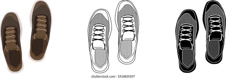  Running Shoes. Top View , vector illustration