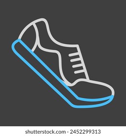 Running shoes vector on dark background icon. Fitness, sport and gym sign. Graph symbol for fitness and weight loss web site and apps design, logo, app, UI
