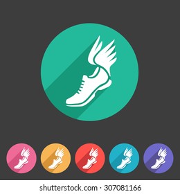 Running shoes wings icon flat web sign symbol logo label