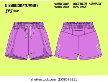 Pantalones cortos de running Mujer Mockup Vector Plantilla