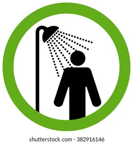 Running shower.
Sign notifying that you can provide the body hygiene taking water treatments.