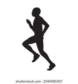 Running side view vector silhouette.
Sprinting man vector silhouette. 
Runner starts running. 

