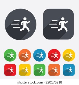 Running sign icon. Human sport symbol. Circles and rounded squares 12 buttons. Vector