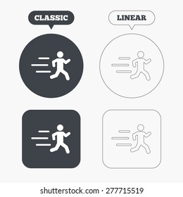 Running sign icon. Human sport symbol. Classic and line web buttons. Circles and squares. Vector