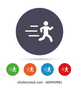 Running sign icon. Human sport symbol. Round colourful buttons with flat icons. Vector
