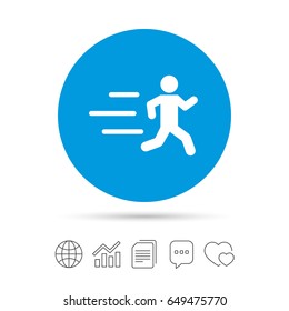 Running sign icon. Human sport symbol. Copy files, chat speech bubble and chart web icons. Vector