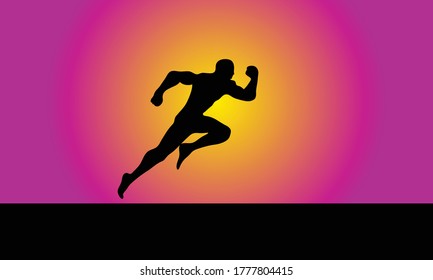 Running sihouette man with yellow and pink background vector