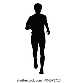 Running silhouette amateur runner. Watch on hand. Jogger, front view