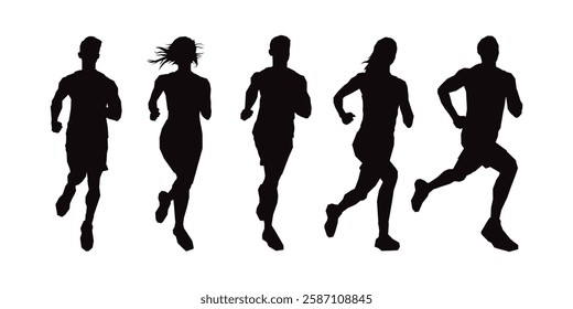 Running silhouette man and woman, marathon, runners, vector illustration design.