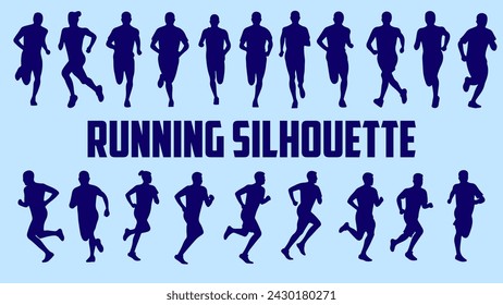 Running Silhouette vector Illustrations, Set of Athlete Running poses designed for Posters, web, Infographics, and 2D Animation Videos.