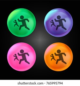 Running silhouettes crystal ball design icon in green - blue - pink and orange.
