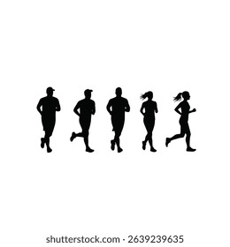 Running silhouettes diverse runners jogging fitness.