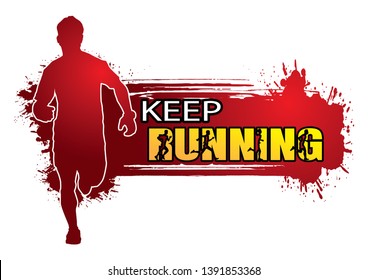 Running silhouettes. Running Man Vector Illustration On Grunge Background, Running to lose weight.