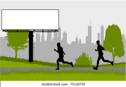 Running - silhouettes of men in the park