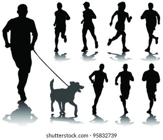 running silhouettes with shadows 3-vector