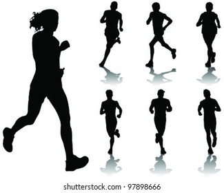running silhouettes with shadows 4-vector