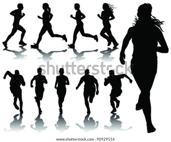 Running Silhouettes Shadowsvector Stock Vector (Royalty Free) 90929516 ...