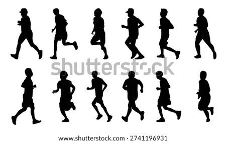 Running silhouettes vector, Black color man jocking on white background
