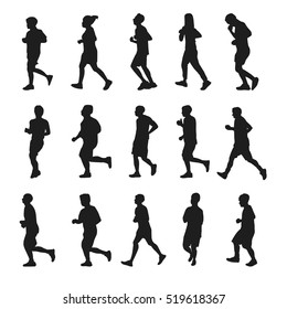 Running silhouettes vector collection on the white background