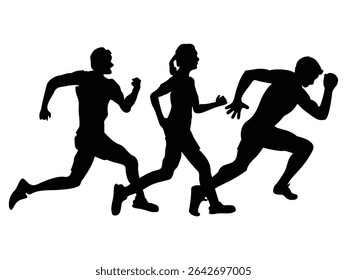 Running Silhouettes Vector, Group of Runners Clipart for Fitness and Sports Projects.