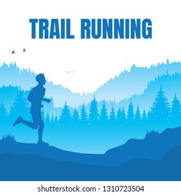 Running silhouettes. Vector illustration, Trail Running.