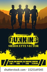 Running Silhouettes. Vector Illustration, Trail Running, Marathon Runner.