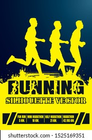 Running silhouettes. Vector illustration, Trail Running, Marathon runner.