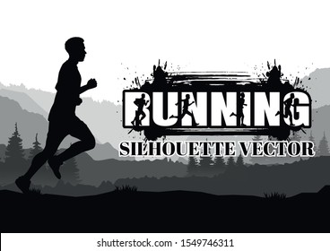 Running silhouettes. Vector illustration, Trail Running, Marathon runner.