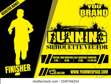 Running silhouettes. Vector illustration, Trail Running, Marathon runner.