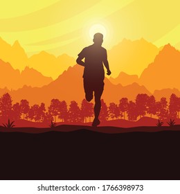 Running silhouettes. Vector illustration, Trail Running, Marathon runner.	