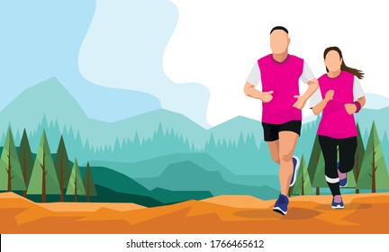 Running silhouettes. Vector illustration, Trail Running, Marathon runner.	