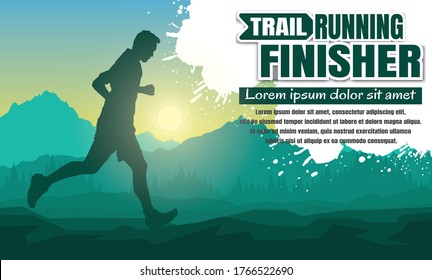 Running silhouettes. Vector illustration, Trail Running, Marathon runner.	