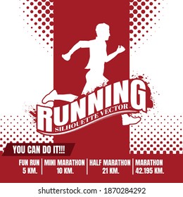 Running silhouettes. Vector illustration, Trail Running, Marathon runner.	
