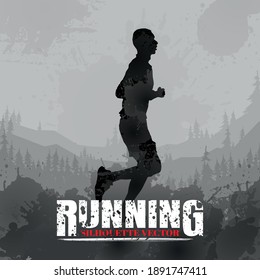 Ilustración vectorial de siluetas en ejecución, Trail Running, Marathon runner.	