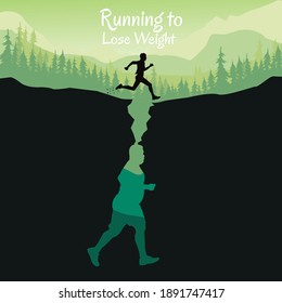 Running silhouettes vector illustration, Trail Running, Marathon runner.	