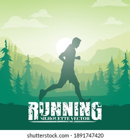 Running silhouettes vector illustration, Trail Running, Marathon runner.	