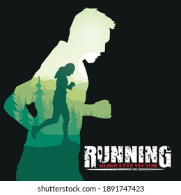 Running silhouettes vector illustration, Trail Running, Marathon runner.	