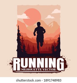 Running silhouettes vector illustration, Trail Running, Marathon runner.	