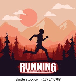 Running silhouettes vector illustration, Trail Running, Marathon runner.	