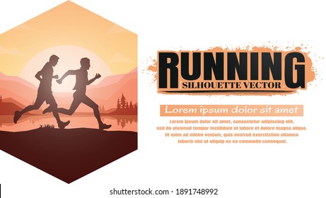 Running silhouettes vector illustration, Trail Running, Marathon runner.	