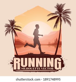 Running silhouettes vector illustration, Trail Running, Marathon runner.	