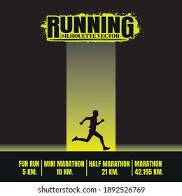 Running silhouettes vector illustration, Trail Running, Marathon runner.	