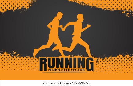 Running silhouettes vector illustration, Trail Running, Marathon runner.	