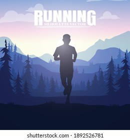 Running silhouettes vector illustration, Trail Running, Marathon runner.	