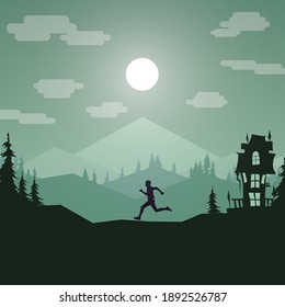 Running silhouettes vector illustration, Trail Running, Marathon runner.	