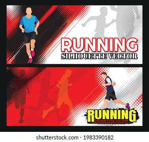 
Running silhouettes vector illustration, Trail Running, Marathon runner.
